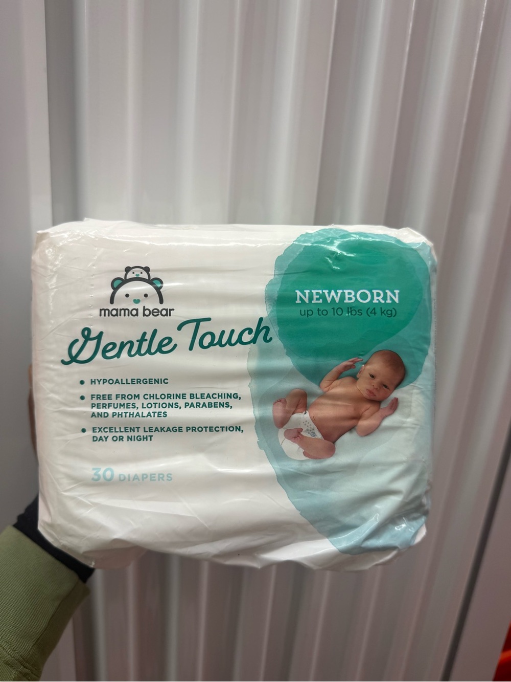 Gentle Touch Newborn Diapers - White & Teal (30 Count)